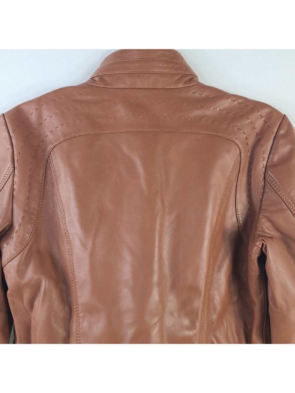 NEW Quince 100% Sheep Leather Stand Collar Jacket Cognac Women's Size M - Picture 11 of 11
